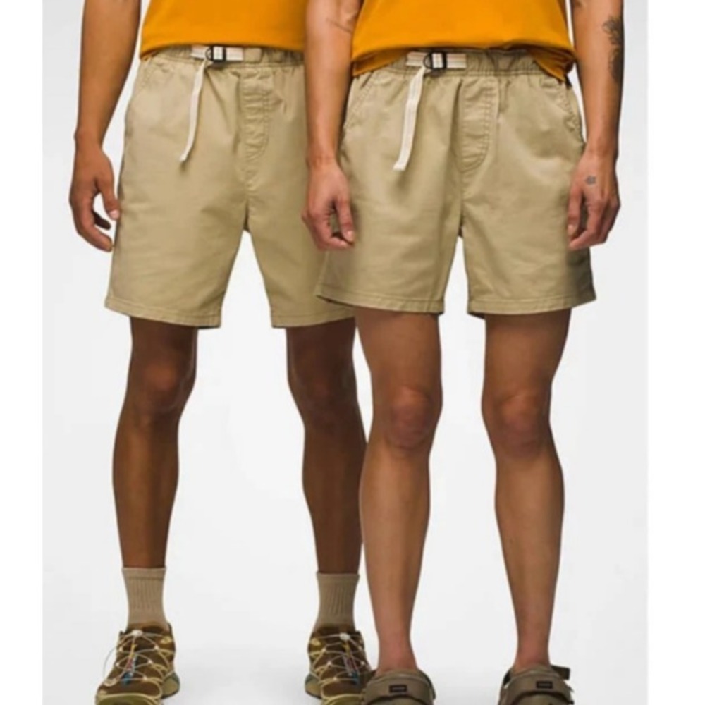 prAna NEW Mojave Shorts Unisex M(S) W(M) x6" Organic Stretch Beige Outdoor HIke